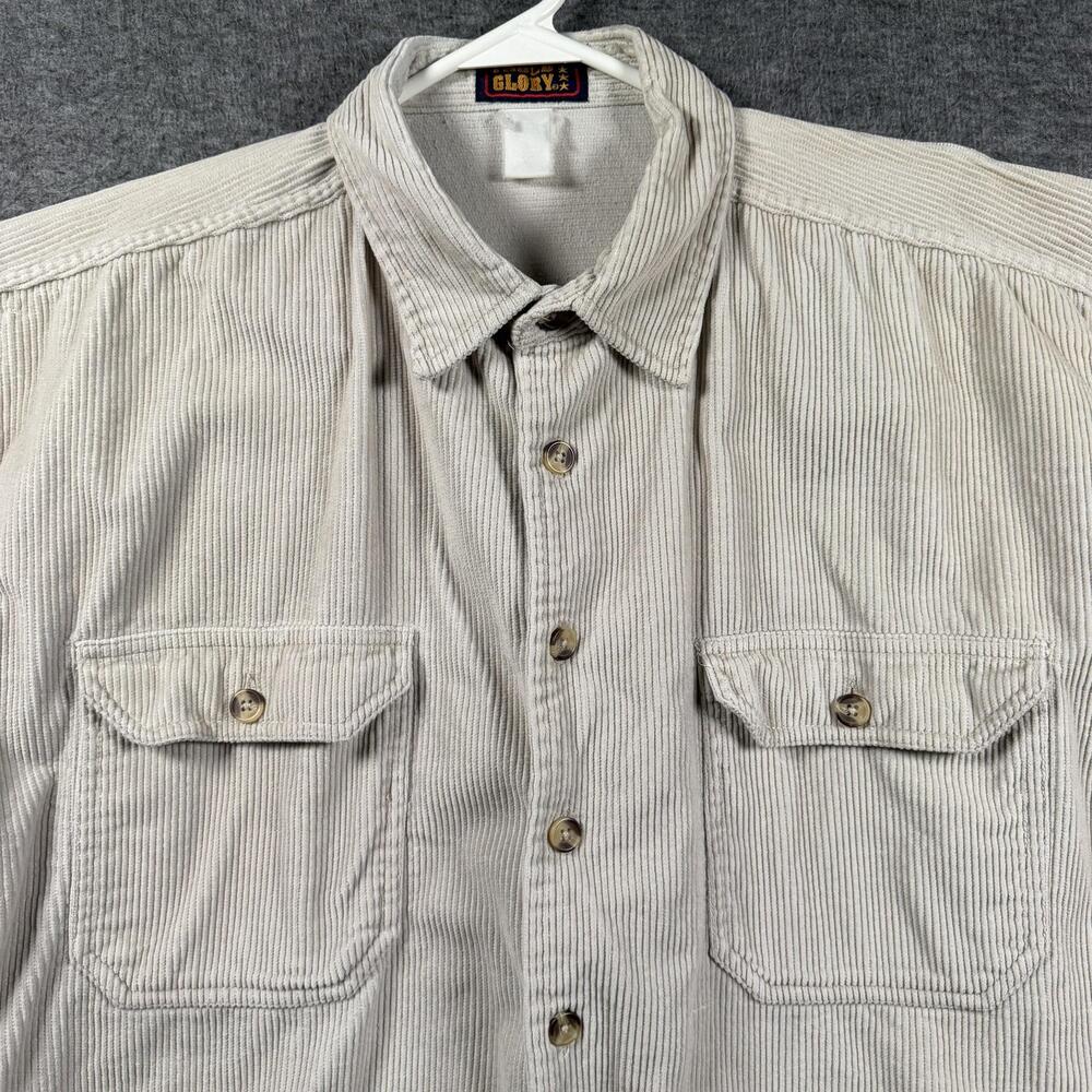 VTG Faded Glory Corduroy Shirt Mens XL Beige Button Up Long Sleeve Shaket